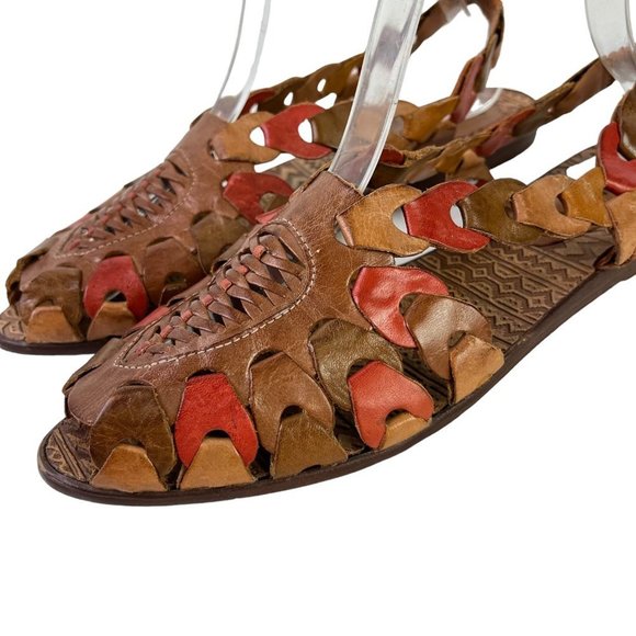 Mainframe Main Frame Women's 30137 Link Boho Peep Toe Genuine Leather Flats 9 M - Picture 9 of 16